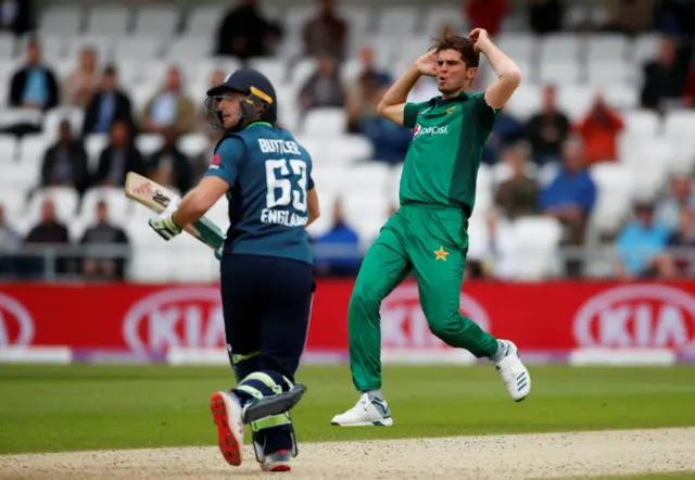 Pakistan's Shaheen Shah Afridi reacts