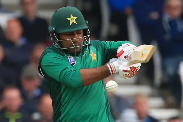 Sarfaraz Ahmed plays a shot during the fifth One Day International