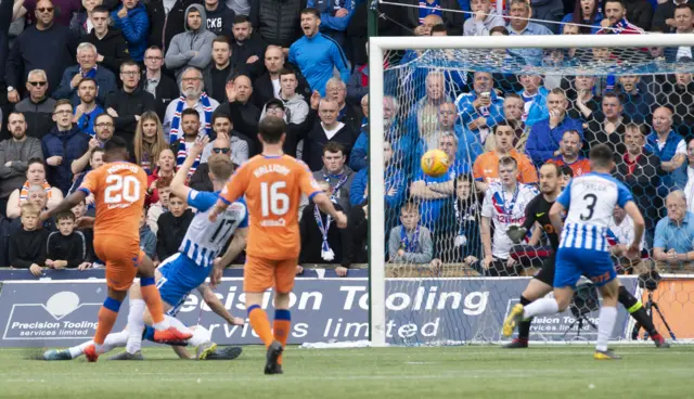 Alfredo Morelos slams in the equaliser for Rangers