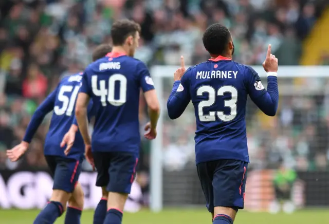 Jake Mulraney celebrates a fine finish for Hearts