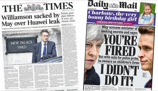 The Times and Daily Mail front page