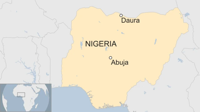 A map showing the location of Daura within Nigeria.