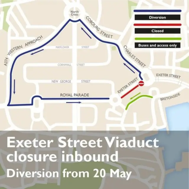 Plymouth Exeter Street viaduct closure map