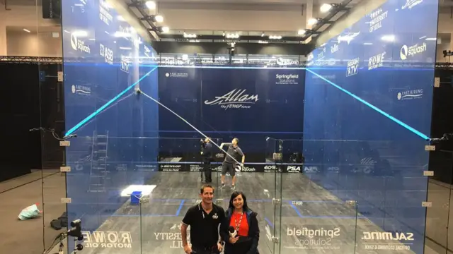 A squash court set up for the event