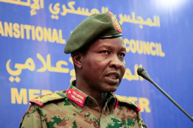 Shamseddine Kabbashi speaks during a press conference in Khartoum on May 20, 2019