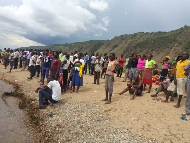 People gathered at the shore to get news about missing relatives