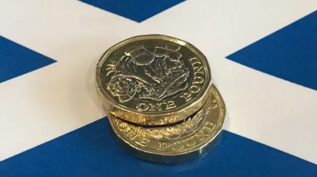 Pound coins on Saltire background