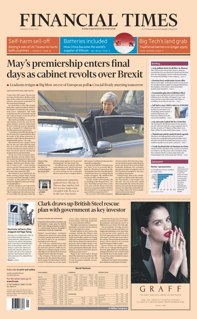 Financial Times front page - 23/05/19