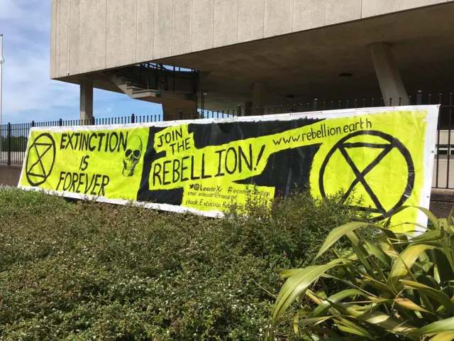 Extinction Rebellion banner in Leicestershire