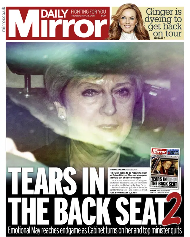 Daily Mirror front page - 23/05/19