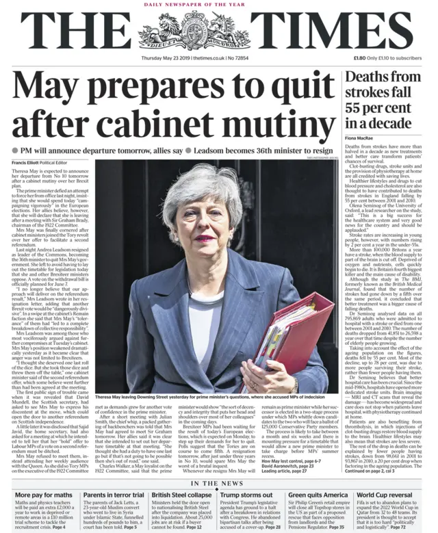 The Times front page - 23/05/19