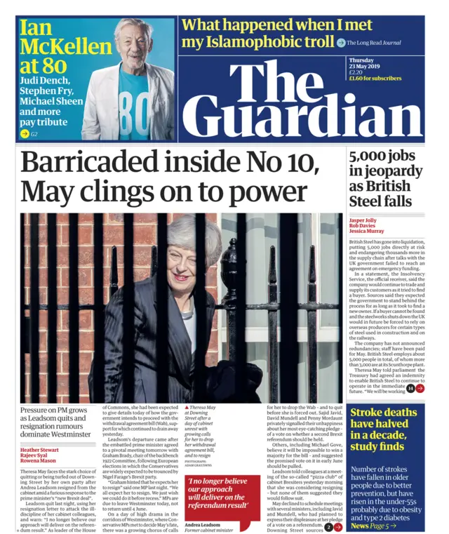 The Guardian front page - 23/05/19