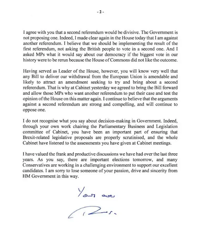 The letter from Theresa May to Andrea Leadsom