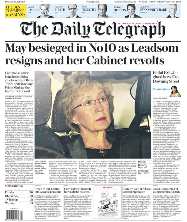 Daily Telegraph front page - 23/05/19