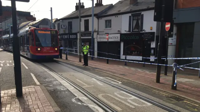 A tram near the scene