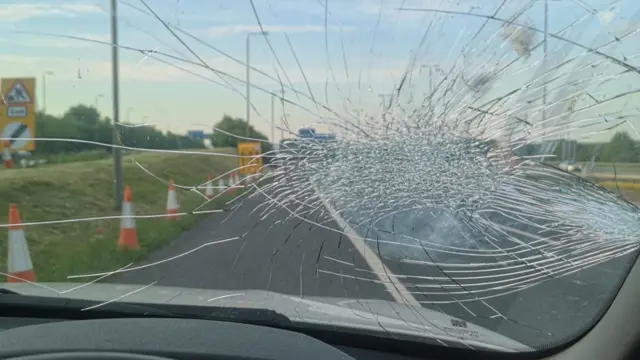 A smashed windshield