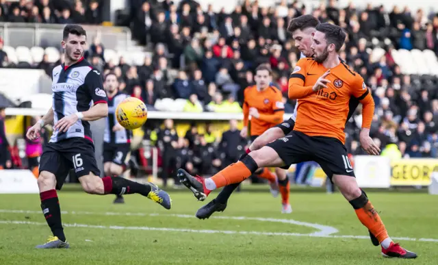 Dundee United striker Nicky Clark scores against St Mirren in February