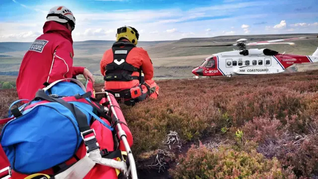 Rescuers and a helicopter