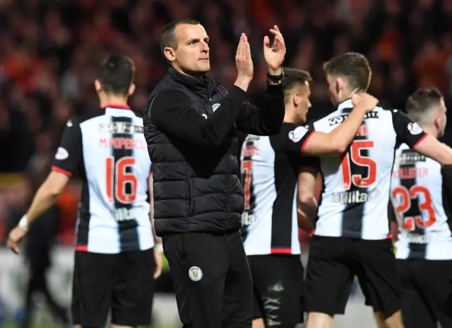 St Mirren manager Oran Kearney applauds the fans