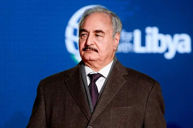 Self-proclaimed Libyan National Army (LNA) Chief of Staff, Khalifa Haftar arrives for a conference on Libya on November 12, 2018 at Villa Igiea in Palermo.