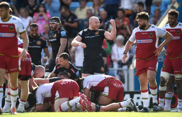 Exeter celebrate third try