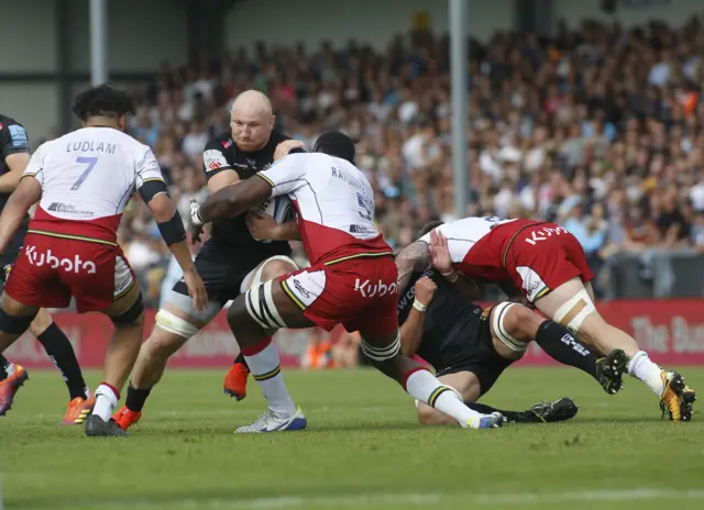 Exeter's Matt Kvesic is tackled