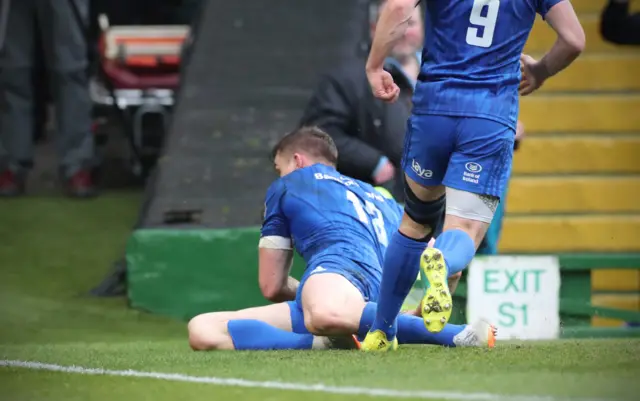 Garry Ringrose responds for Leinster after charging down Stuart Hogg's kick