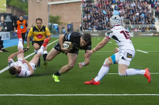 Glasgow scored seven tries in a 50-20 demoltion of Ulster in their semi-final