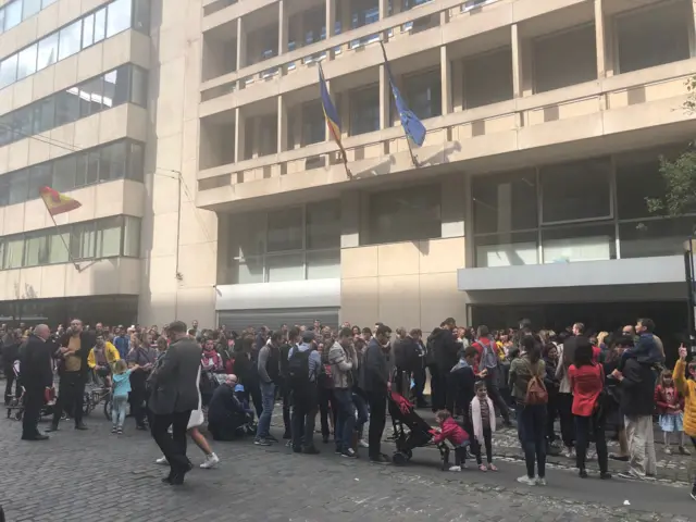 Romanian voters queued outside the embassy in Brussels