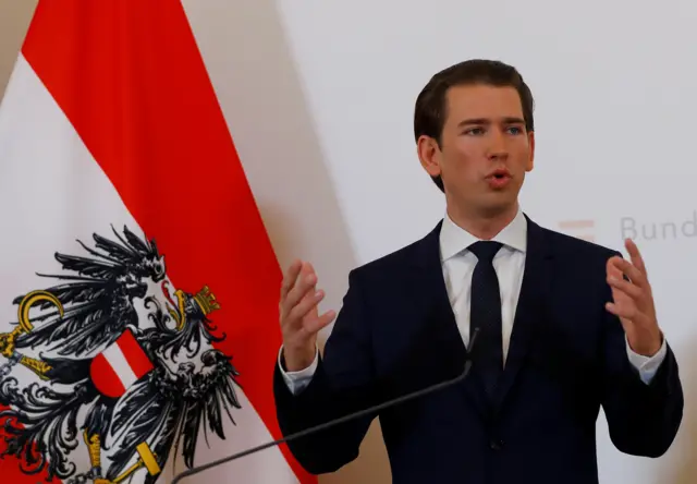 Austrian Chancellor Sebastian Kurz addresses the media in Vienna on 17 May