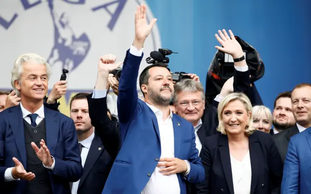 Geert Wilders, leader of Dutch party PVV (Party for Freedom), Italy"s Deputy Prime Minister Matteo Salvini, Marine Le Pen, leader of French National Rally part