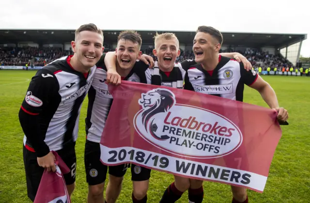 St Mirren's Kyle McAllister, Danny Mullen, Cammy McPherson, and Kyle Magennis celebrate