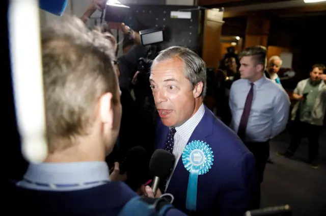 Nigel Farage arrives at count