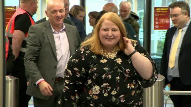 Naomi Long arriving at the count centre