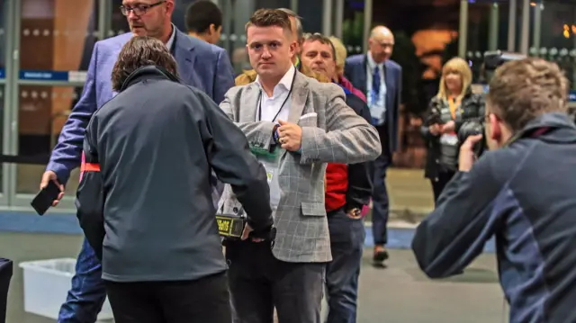 Tommy Robinson at the count in Manchester