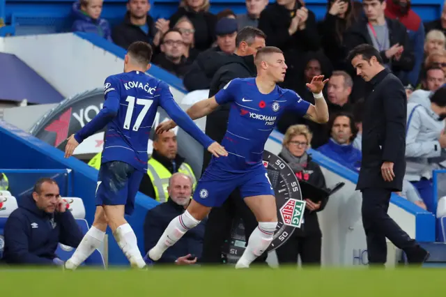 Mateo Kovacic of Chelsea is replaced as a substitute by teammate Ross Barkley