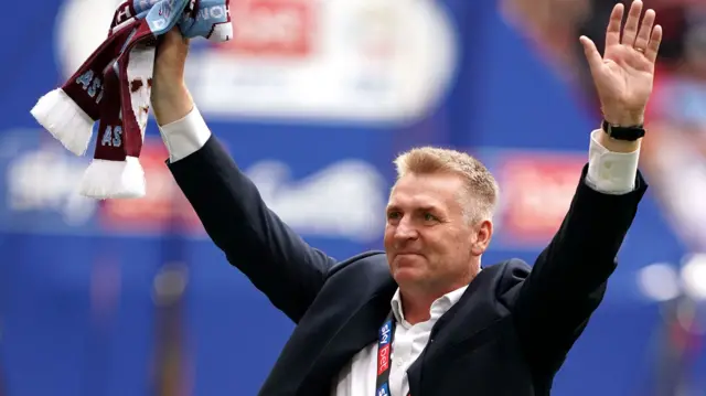 Dean Smith celebrating Villa's play-off final win