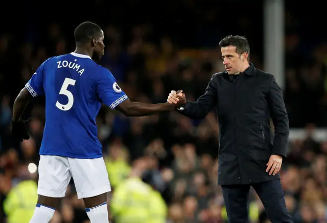 Everton manager Marco Silva and defender Kurt Zouma