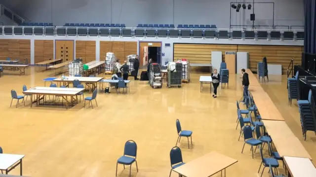 Empty tables in a hall