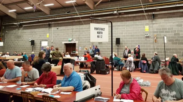 People counting votes at a table