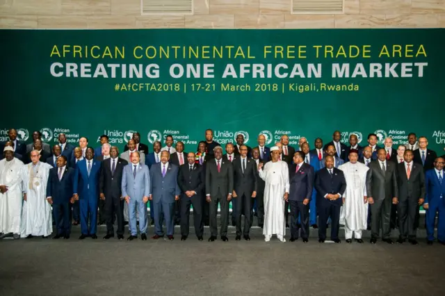 The African Heads of States and Governments pose during African Union (AU) Summit for the agreement to establish the African Continental Free Trade Area in Kigali, Rwanda, on March 21, 2018.