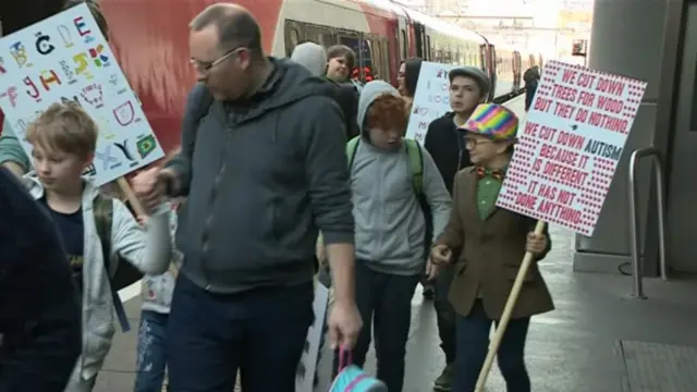 Protesters at the railway station