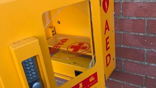 The smashed cabinet after being vandalised