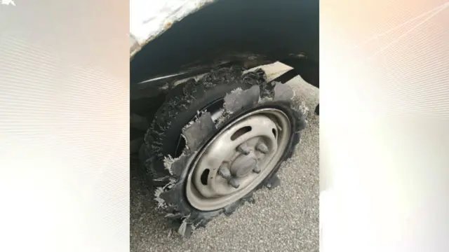 A damaged tyre