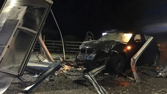 A car in a bus stop