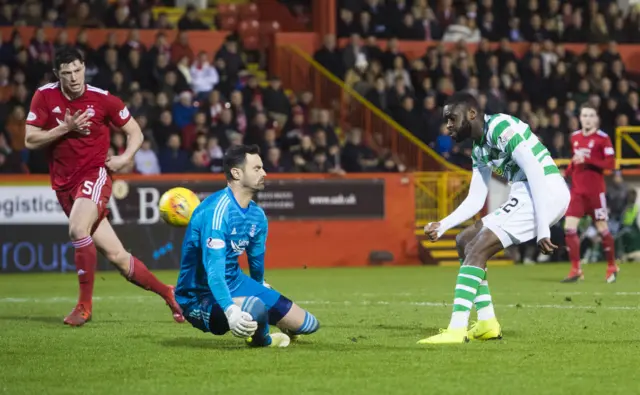 Odsonne Edouard clips in Celtic's third goal against Aberdeen in a 4-3 victory