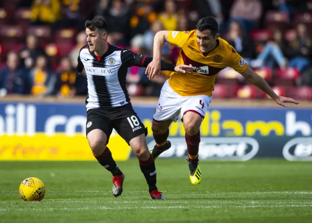 St Mirren's Danny Mullen (left) and Carl McHugh in action