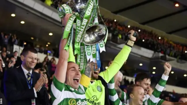 Scott Brown lifts the League Cup at Hampden