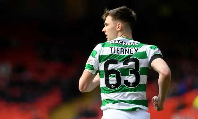 Kieran Tierney in action for Celtic at Pittodrie