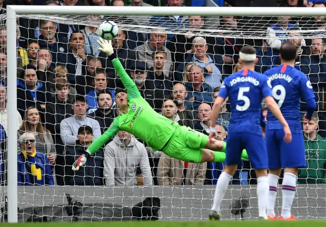 Kepa makes a diving save